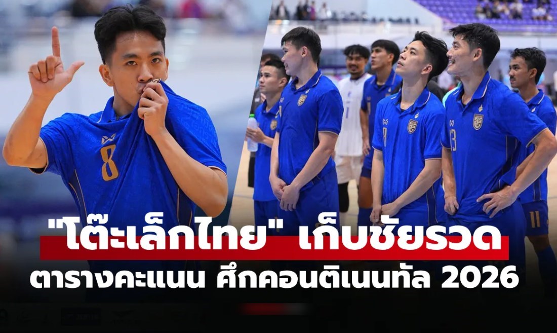 สรุปตารางคะแนนล่าสุด "ทีมชาติไทย" ศึกคอนติเนนทัล ฟุตซอล แชมเปี้ยนชิพ 2026